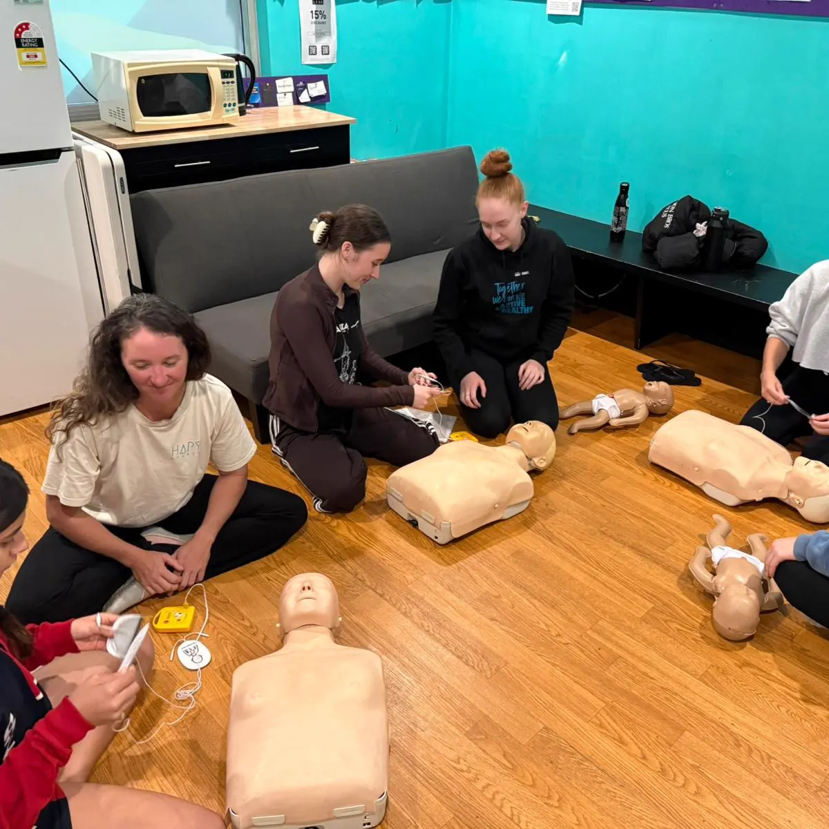 CPR manikins set up for practical first aid and CPR training